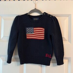 Polo Ralph Lauren Toddler Girl American Flag Sweater - Navy 2T.